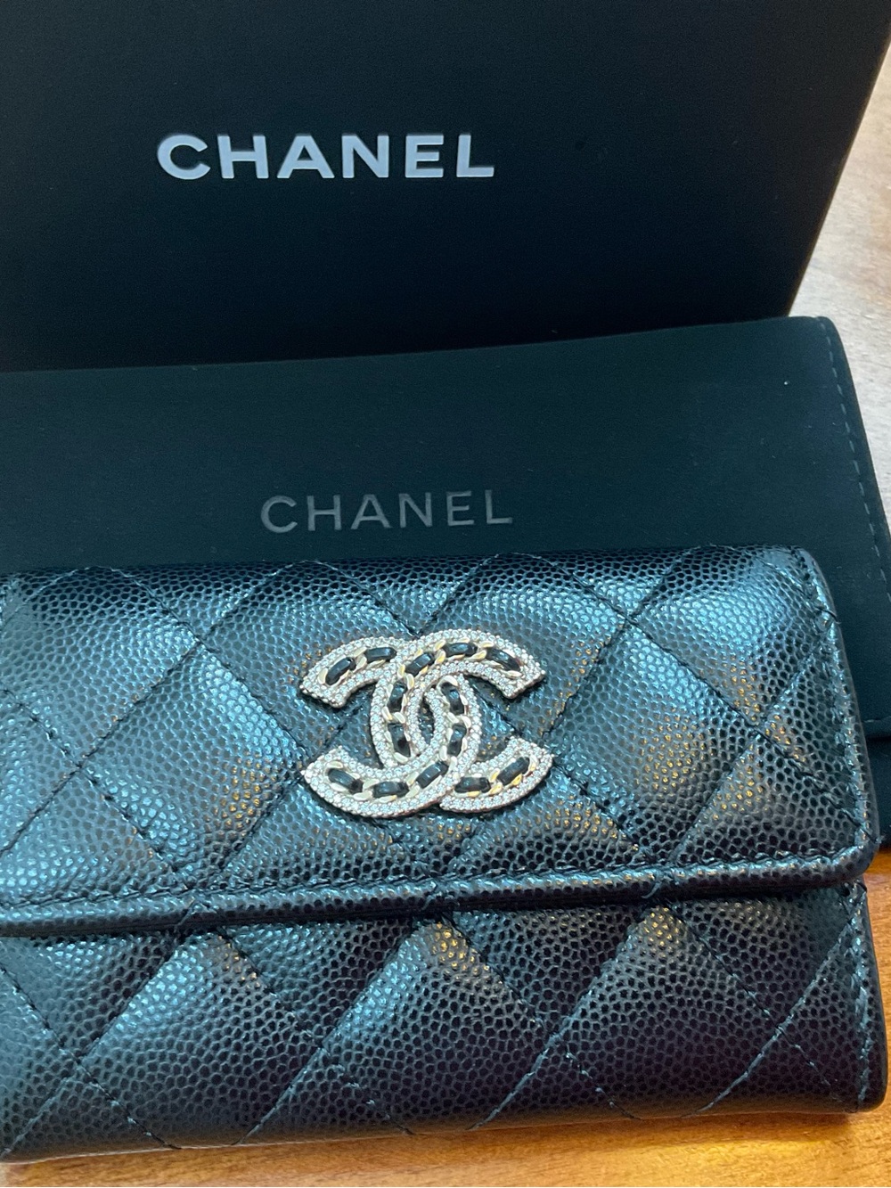 CHANEL Black Quilted Caviar Wallet. AUTHENTIC AND BRAND NEW.